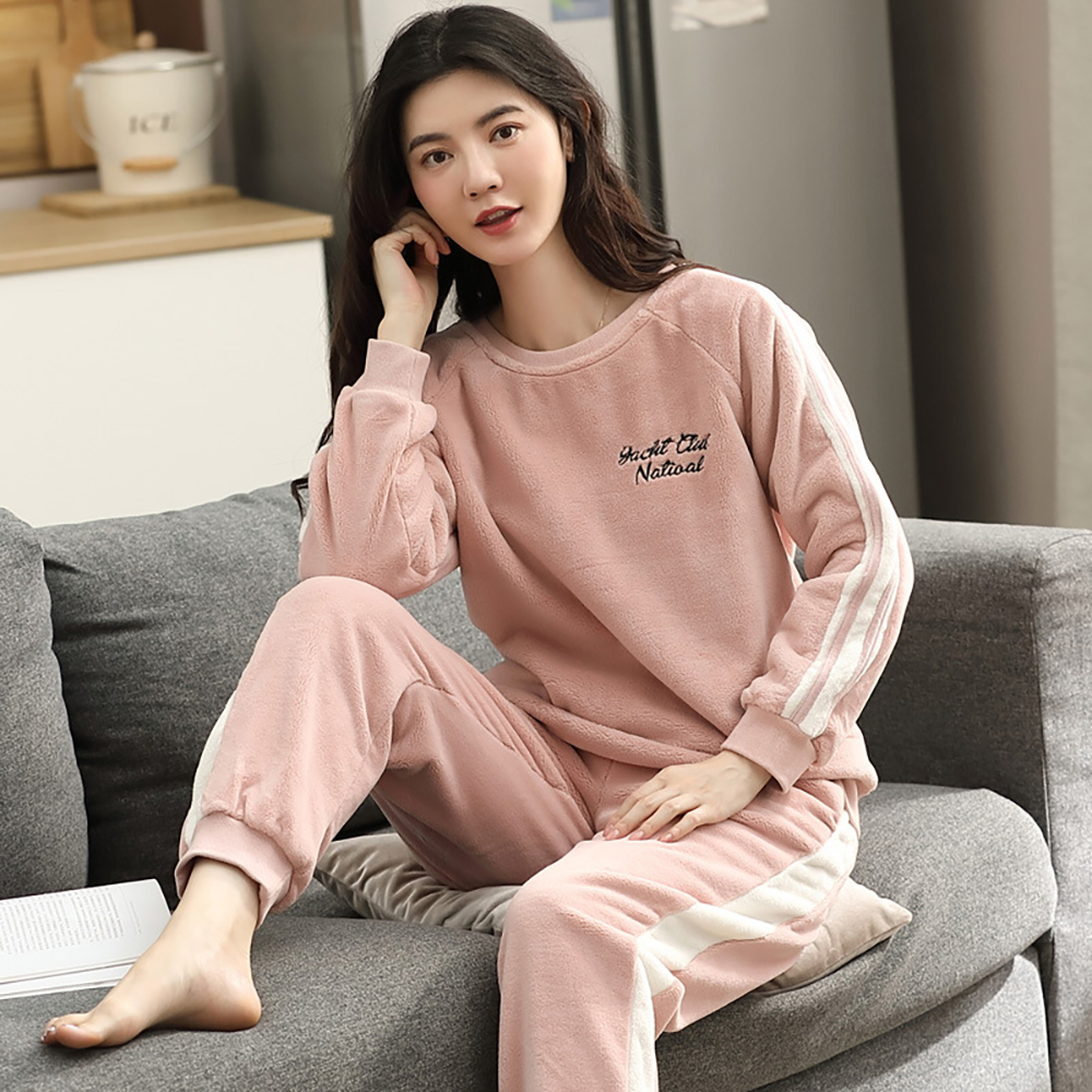 Woman Winter Thicken Warm Home Suit Flannel Pajamas Set for Women Casual Soft Coral Fleece Pijama Fashion Patchwork pijama mujer alx