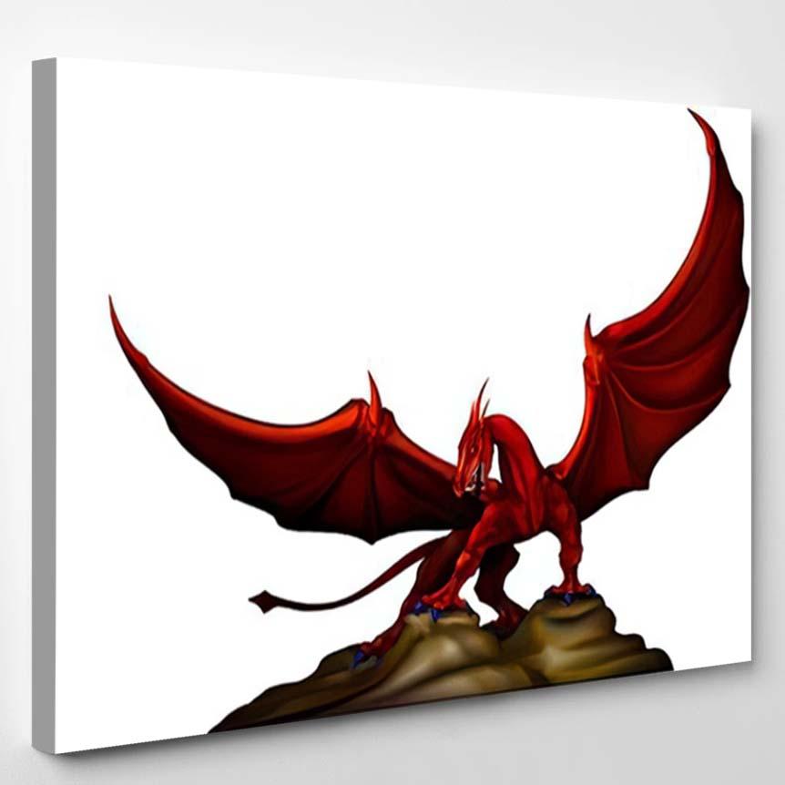 Red Dragon Wings Revealed On Rocks – Dragon Animals Canvas Print