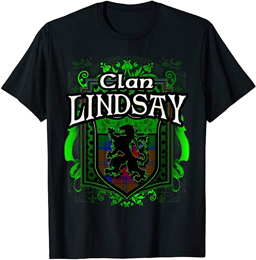 Scottish Surname Clan Lindsay Tartan Lion Crest T-shirt