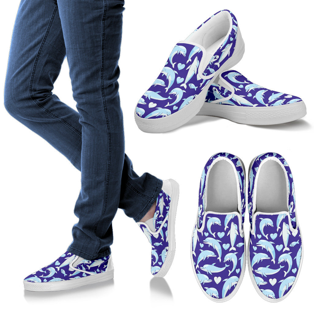 Dolphin Smile Print Pattern Men Slip Ons Shoes