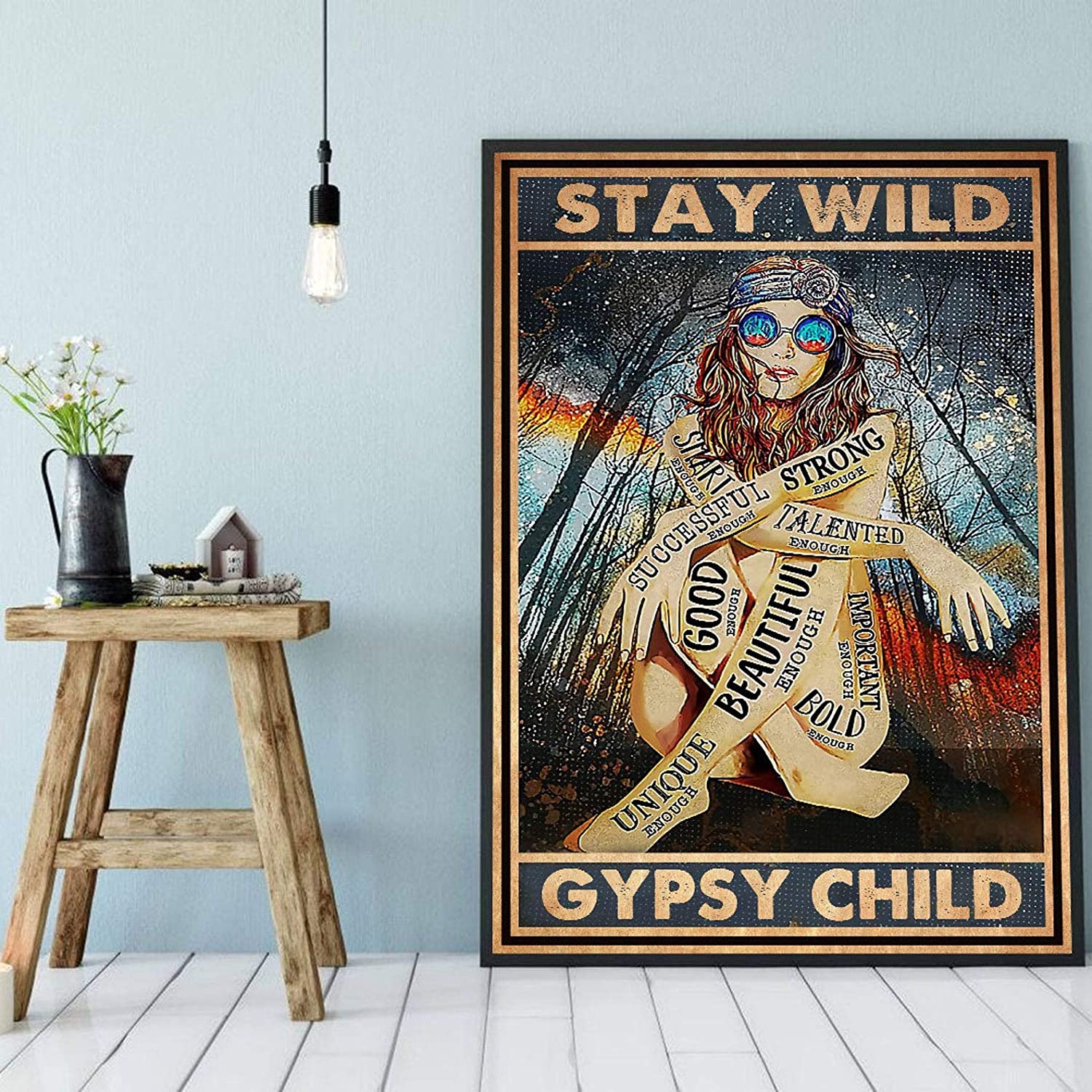 Vintage Wall Art Poster Stay Wild Gypsy Child Poster Hippie Girl Art Print Girl Into The Forest Vintage Wall Art Hippie Art Gypsy Soul Canvas