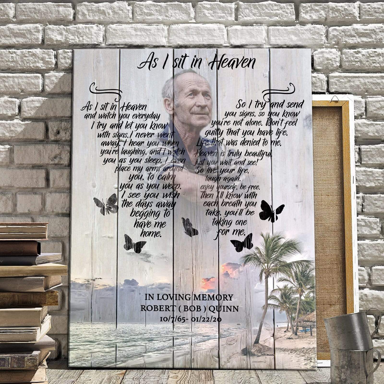 As I Sit In Heaven Palm Trees Background,  Personalized Photo Memorial Poster Canvas, Gift For Family Gift for Remembrance Home Decor Wall Art Visual Art