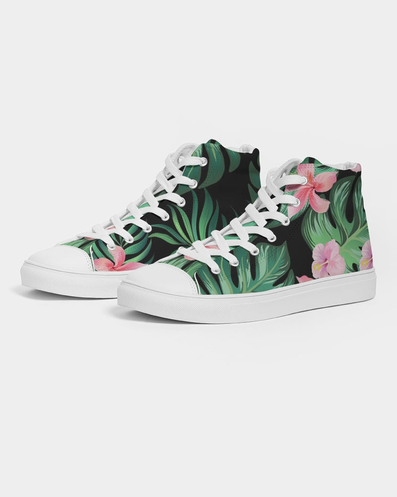 Summer Palm Leaves And Flowers Women’S High Top Canvas Shoe