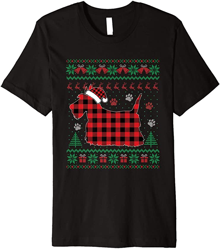 Scottie Dog Christmas Pajama Red Plaid Scottish Ugly Sweater Premium T-Shirt