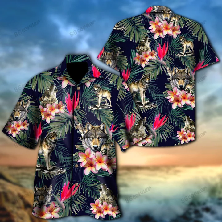 Wolf Hawaii Shirt, Summer Aloha Shirt, Gift For Summer