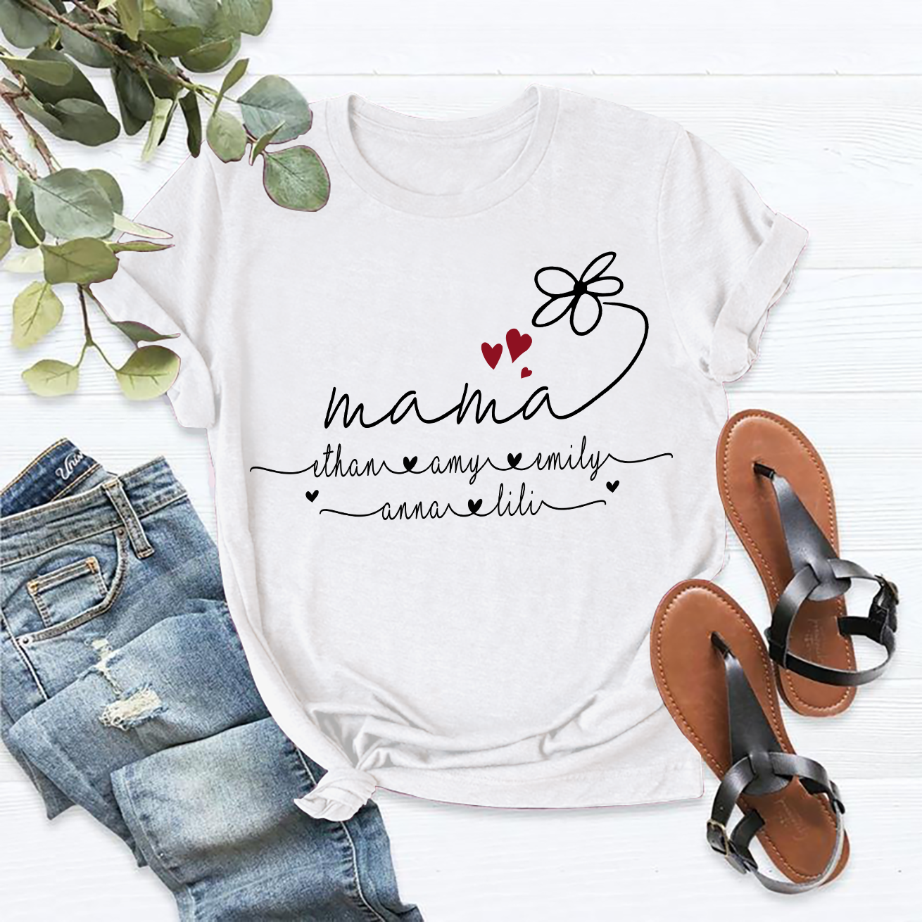 Apayprints – Mama And Kids Name | Personalized T-Shirt,  S – 5XL, White Grey Pink Blue Black