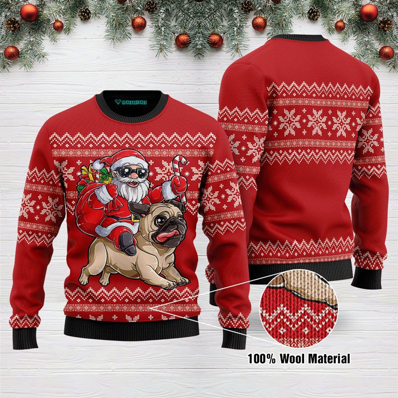 Santa Riding Pug Ugly Sweater shirt Christmas Gift