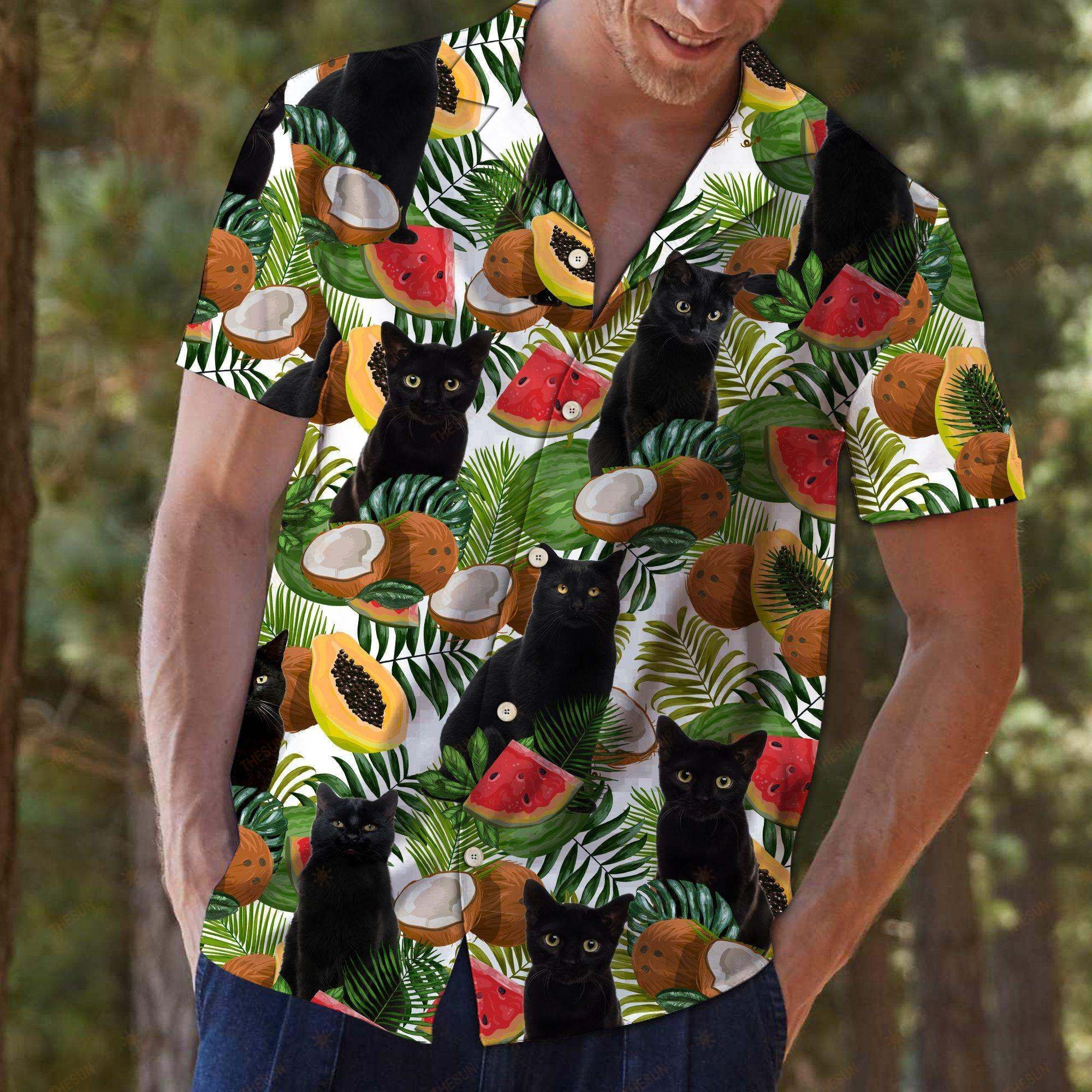 Black Cat Tropical Fruit Hawaiian Shirt Ha6331