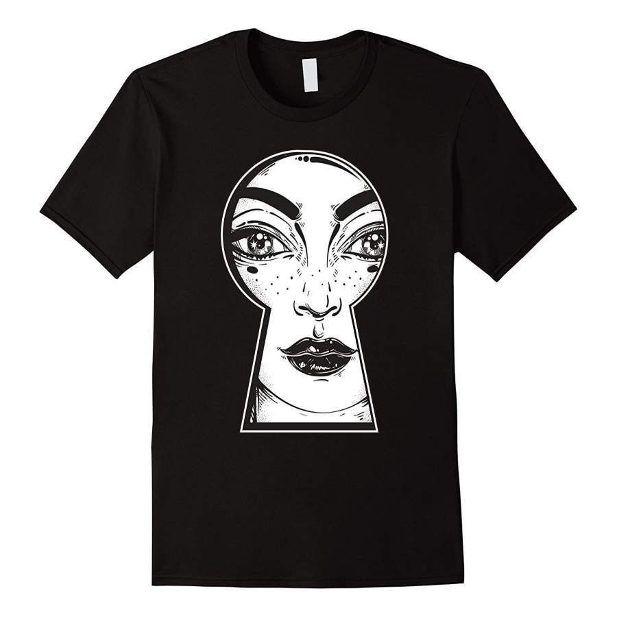 Peeping Keyhole Tshirt – Vintage Noir Retro Eye – Secret Tee Men T-Shirt