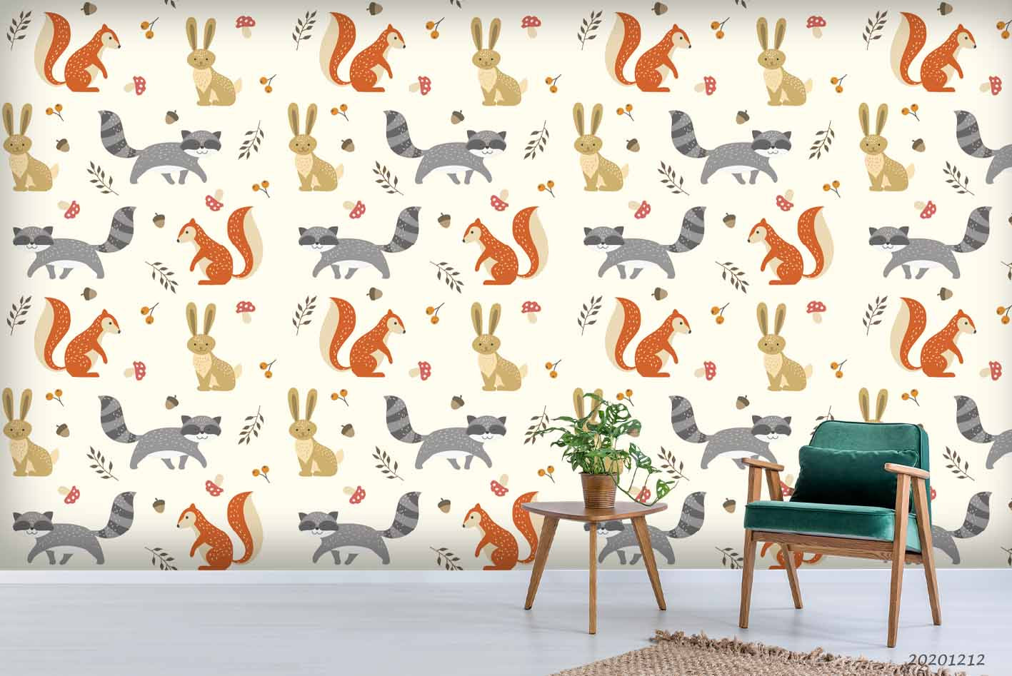 3D Cartoon Raccoon Squirrel Bunny Pattern Wall Mural Wallpaper Lxl