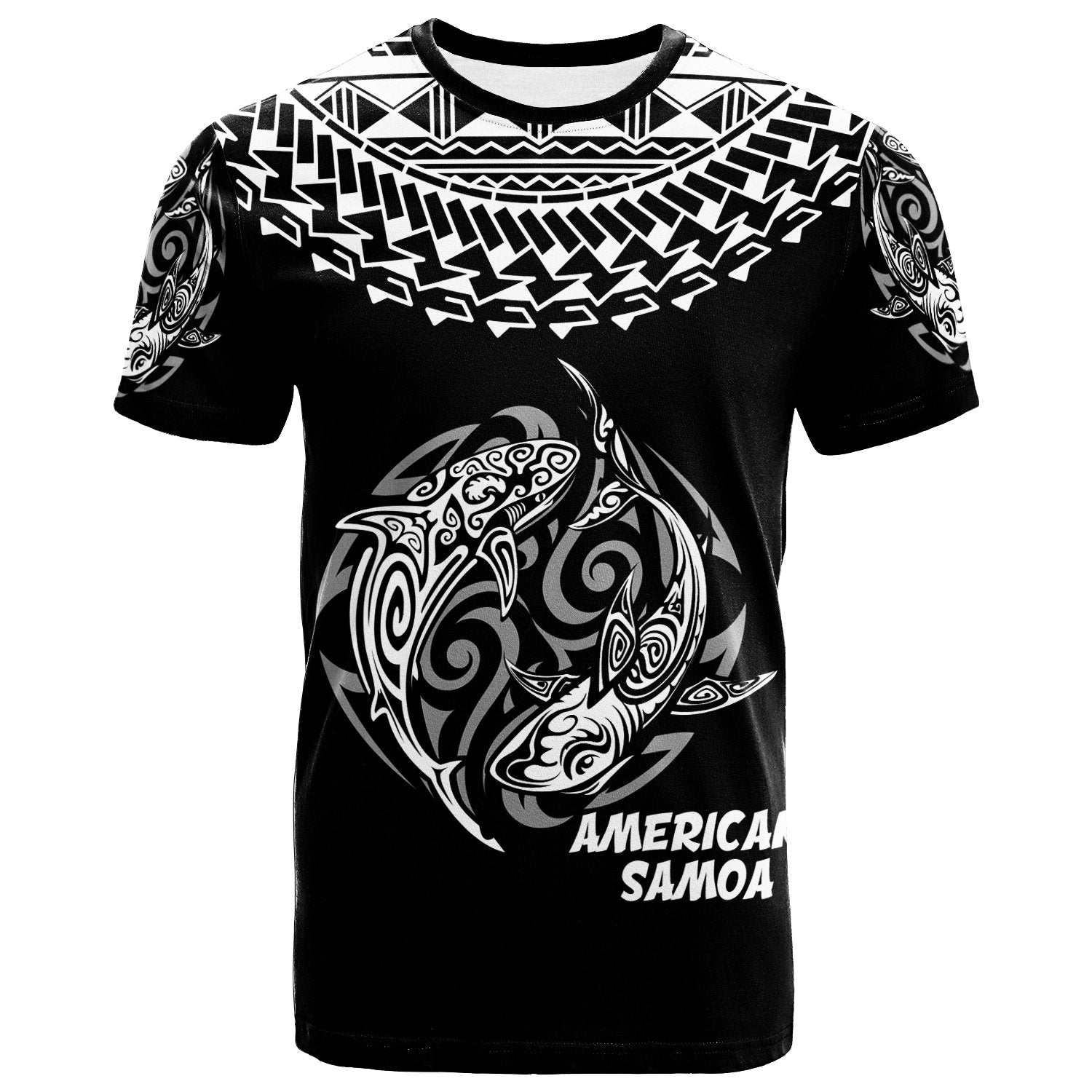 American Samoa T-Shirt -Polynesian Shark Tattoo Black