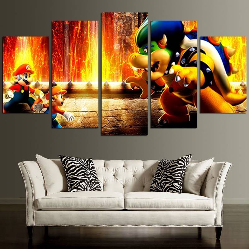 Super Mario Fight Dragon Wall Art Canvas