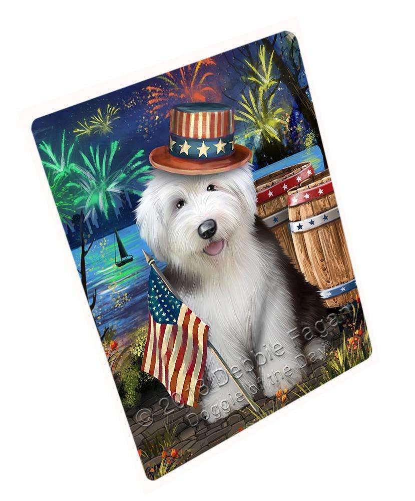 4Th Of July Independence Day Fireworks Old English Sheepdog At The Lake Blanket Blnkt74946