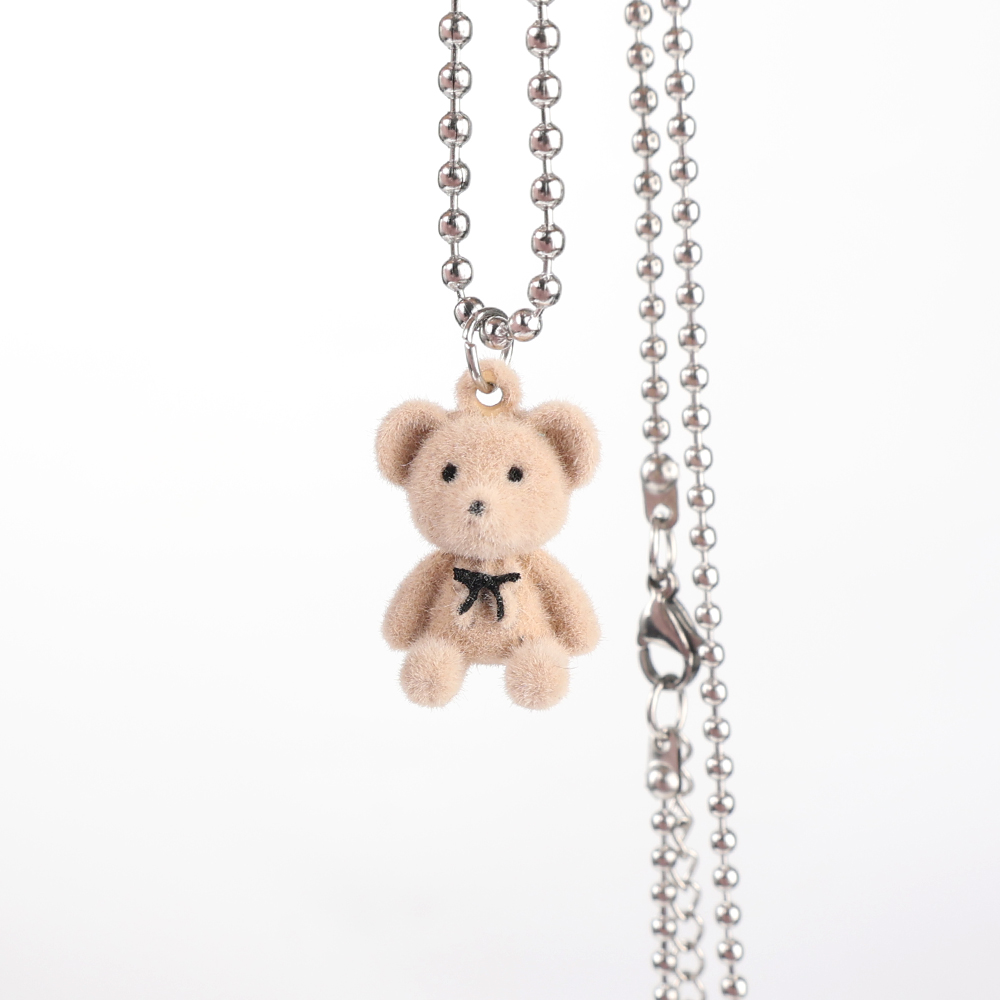 Cute Flocking Bear Pendant Necklaces Women Girls Lovely Bears Animal Charm Pendant Sweater chain Alloy Necklace Jewelry Gift alx