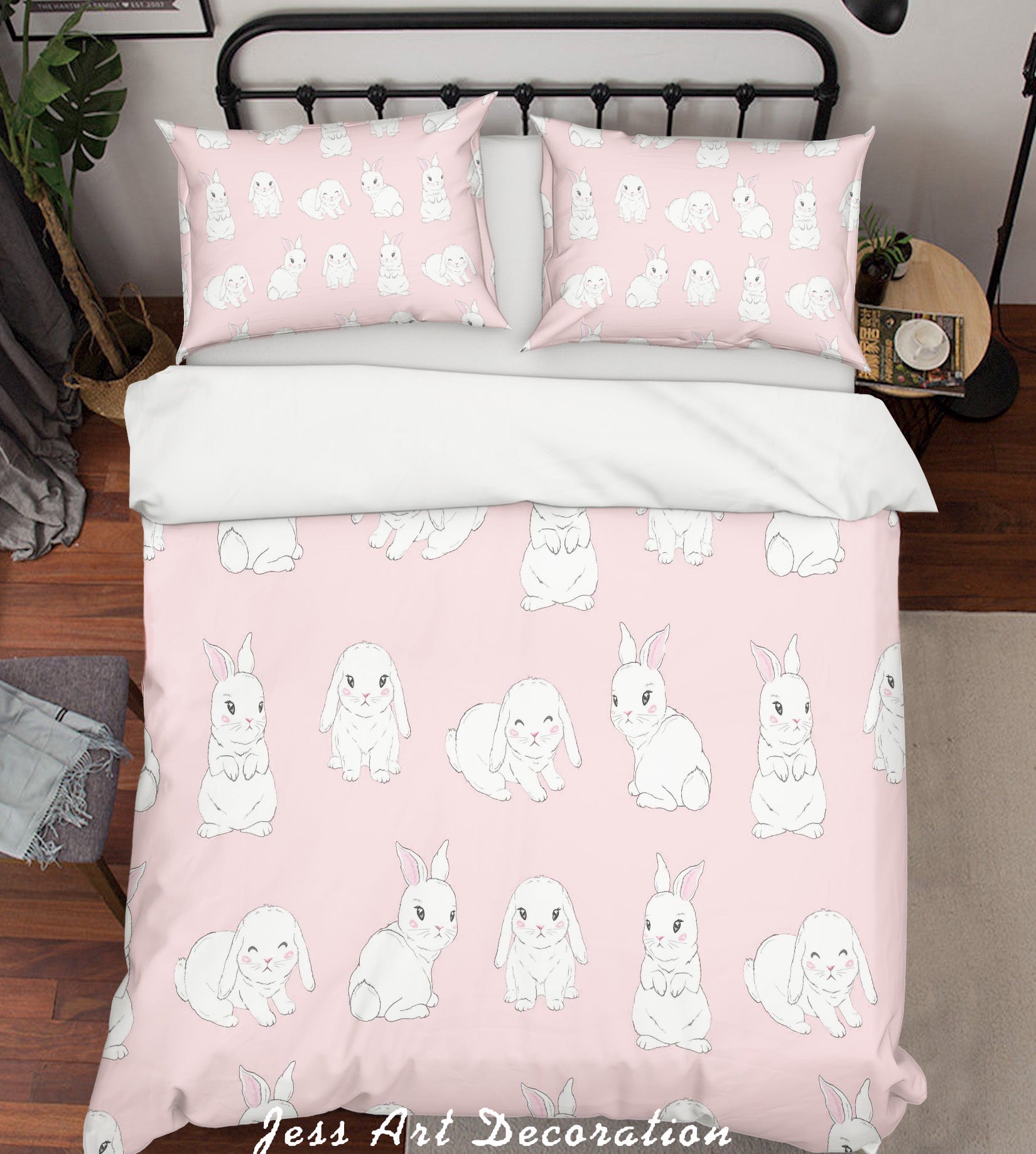 3D White Rabbit Pink Background Quilt Cover Set Bedding Set Pillowcases  17