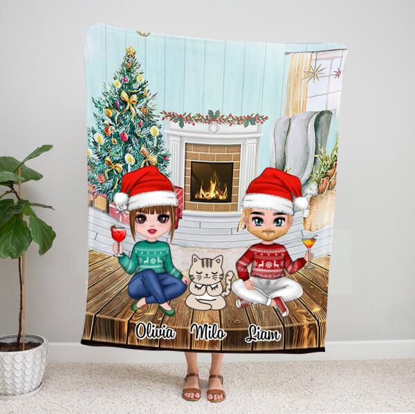 Personalized Cute Couple Blankets – Christmas Gifts For Cat Lovers – Up To 4 Cats