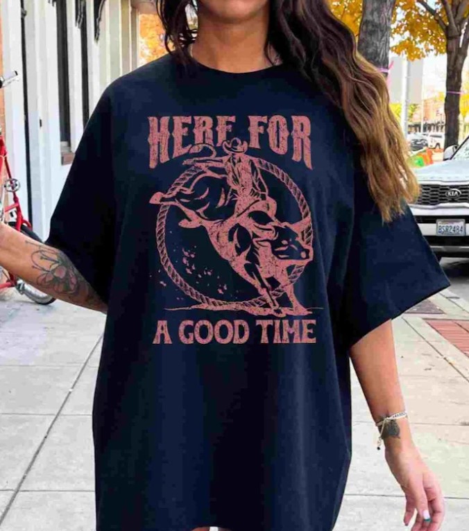 Western Rodeo Shirt  Here For A Good Time Vintage Country Concert Cowgirl Shirt Outfit  For Men  For Women