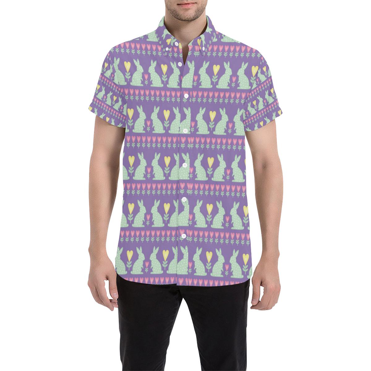 Rabbit Pattern Print Design Rb01 Men Button Up Shirt