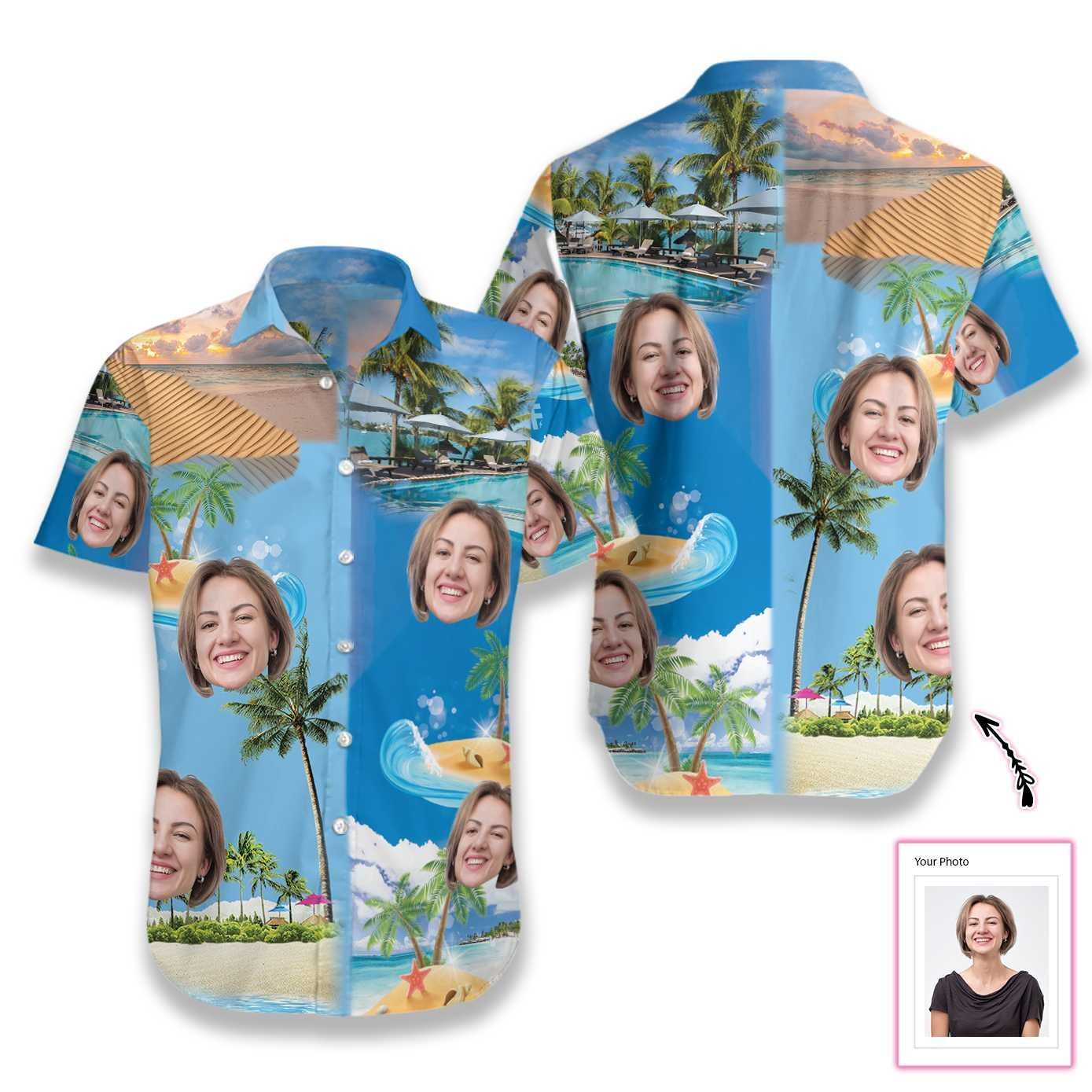 Beach Shirt Felacia [Hawaii Shirt] Funny Custom Face -Zx14458