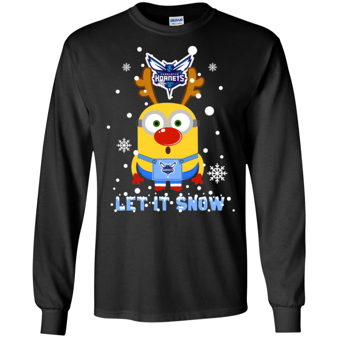 Buy Minion Charlotte Hornets Ugly Christmas Sweaters Let It Snow Ls Cotton T-Shirt