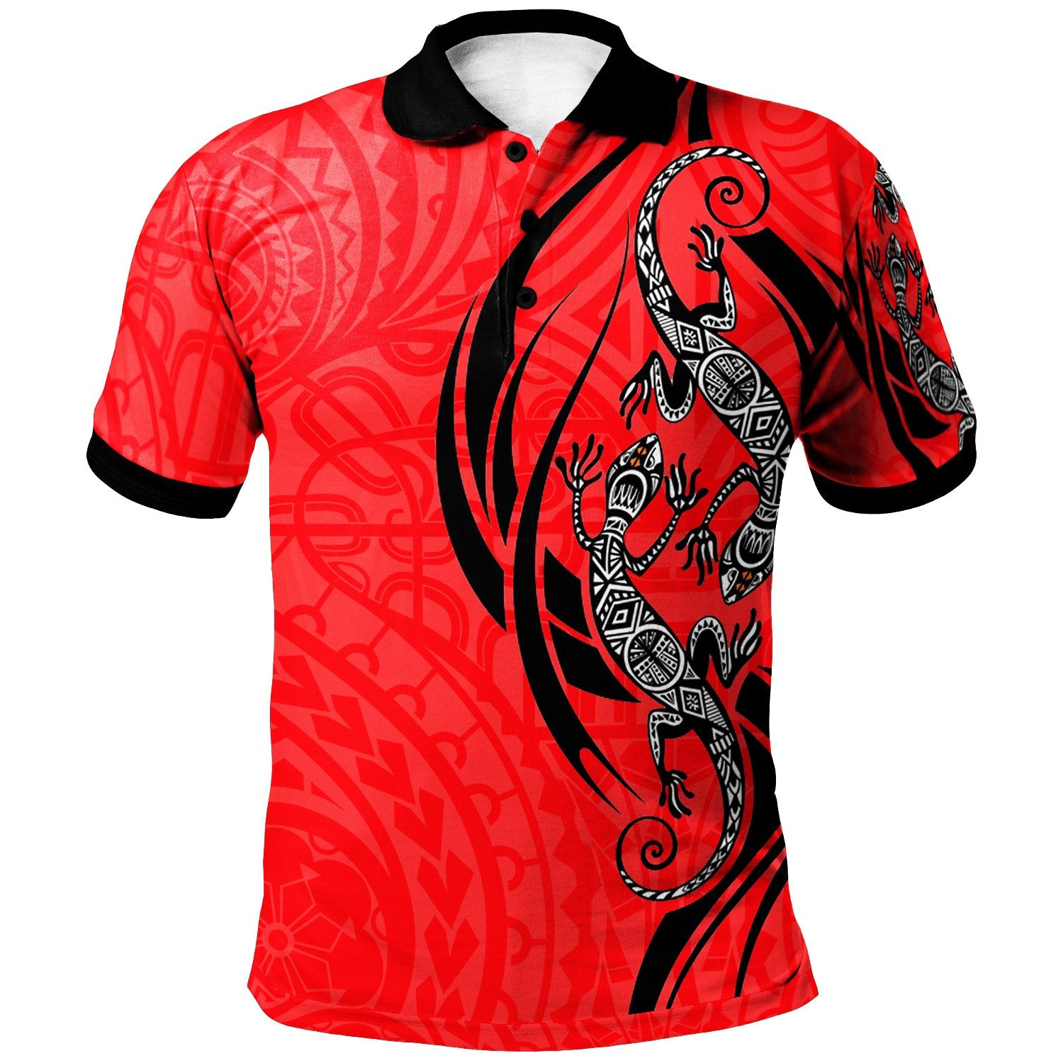 Polynesian Polo Shirt - Polynesian Lizard Tattoo Red Color