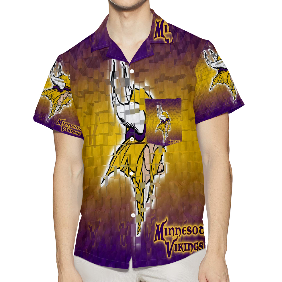 Minnesota Vikings Emblem Shape 3D All Over Print Summer Beach Hawaiian Shirt With Pocket