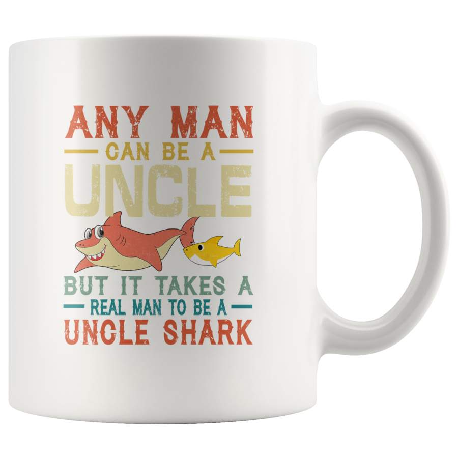 Vintage real man to be a uncle shark, gift white coffee mug for uncle