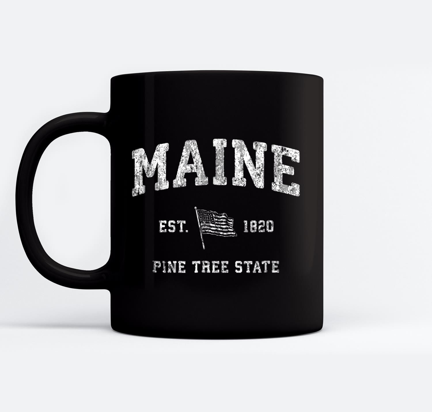 Maine Vintage Us Flag Sports Design Patriotic Ceramic Coffee Black Mugs