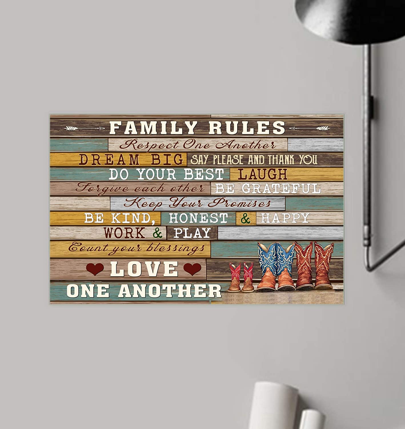 Vintage Family Rules – Be Kind Be Honest Say Please And Thank You Poster Art Print      Home Decor Gift For Men Women Family Friend On Birthday Xmas