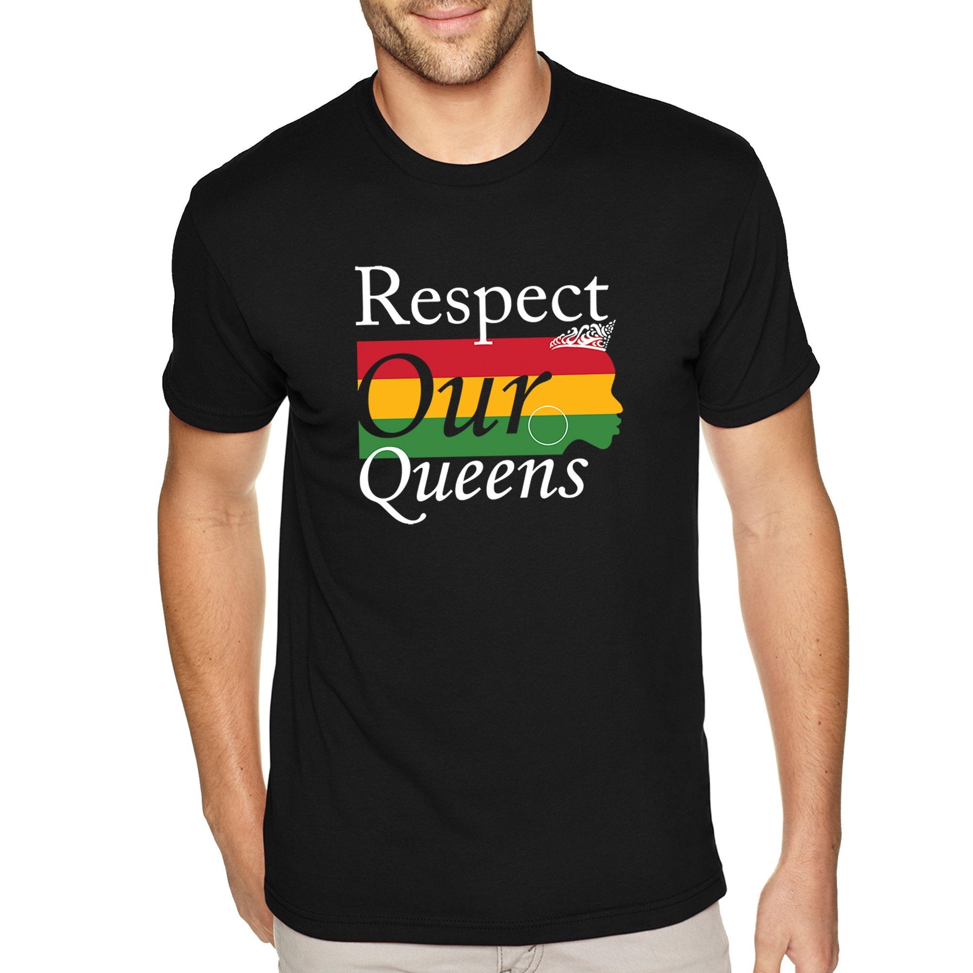 Xtrafly Apparel Men’S Tee Respect Our Queens Black Is Beautiful Lives Matter Blm African American Pride Heritage Afro Rasta Crewneck T-Shirt