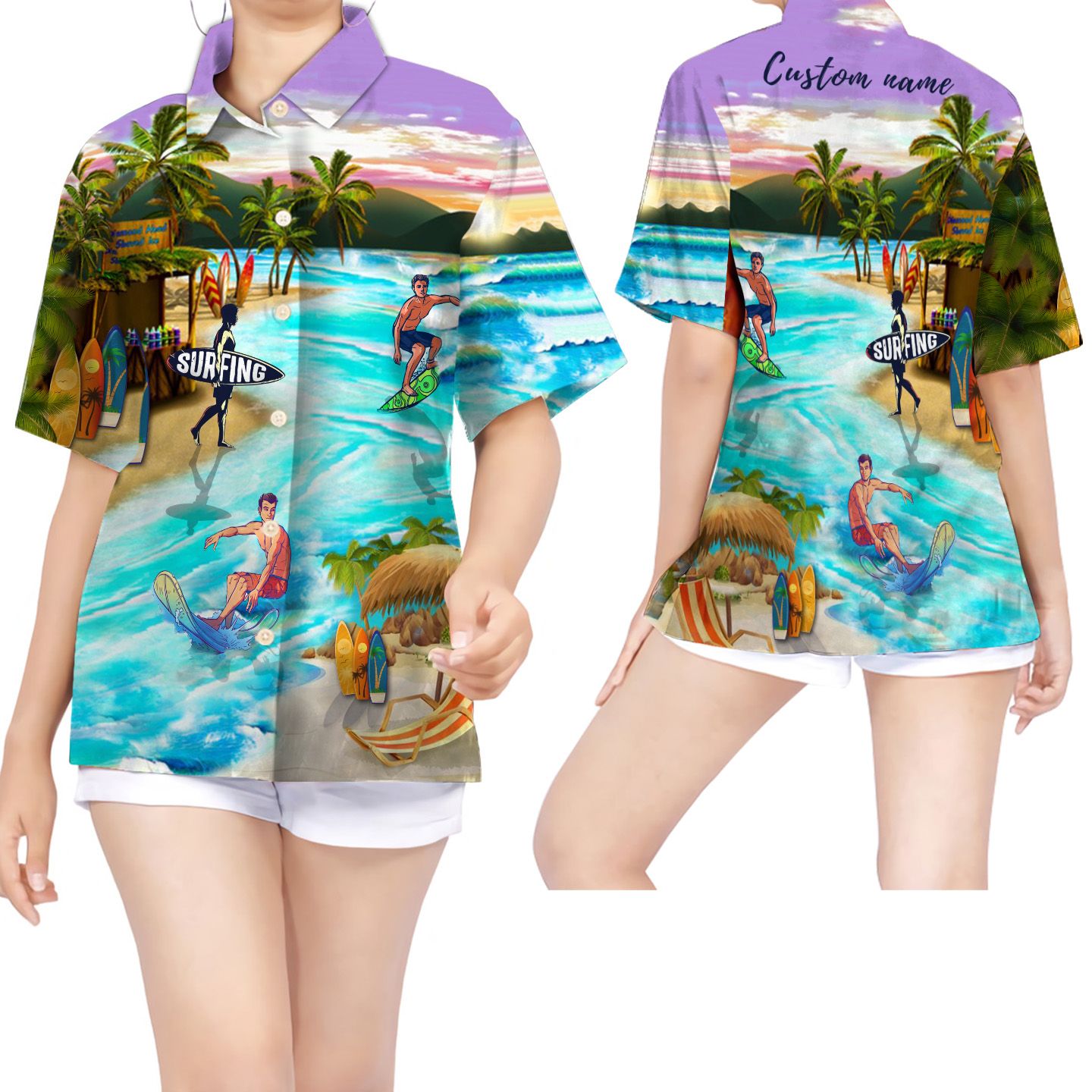 Beach Surfing Custom Name Hawaii Shirt For Women Sport Lovers Ha110917