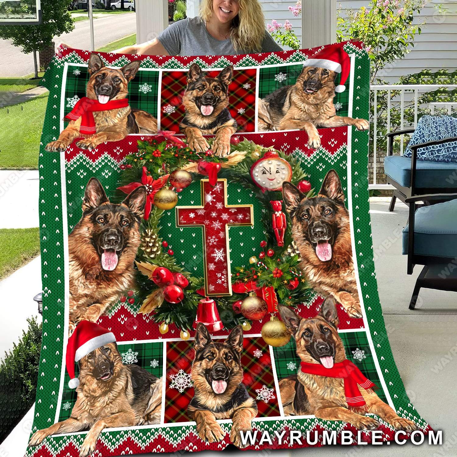 German Shepherd, Christmas Wreath, Cross – Amazing Christmas Gift Dog, Christmas Blanket