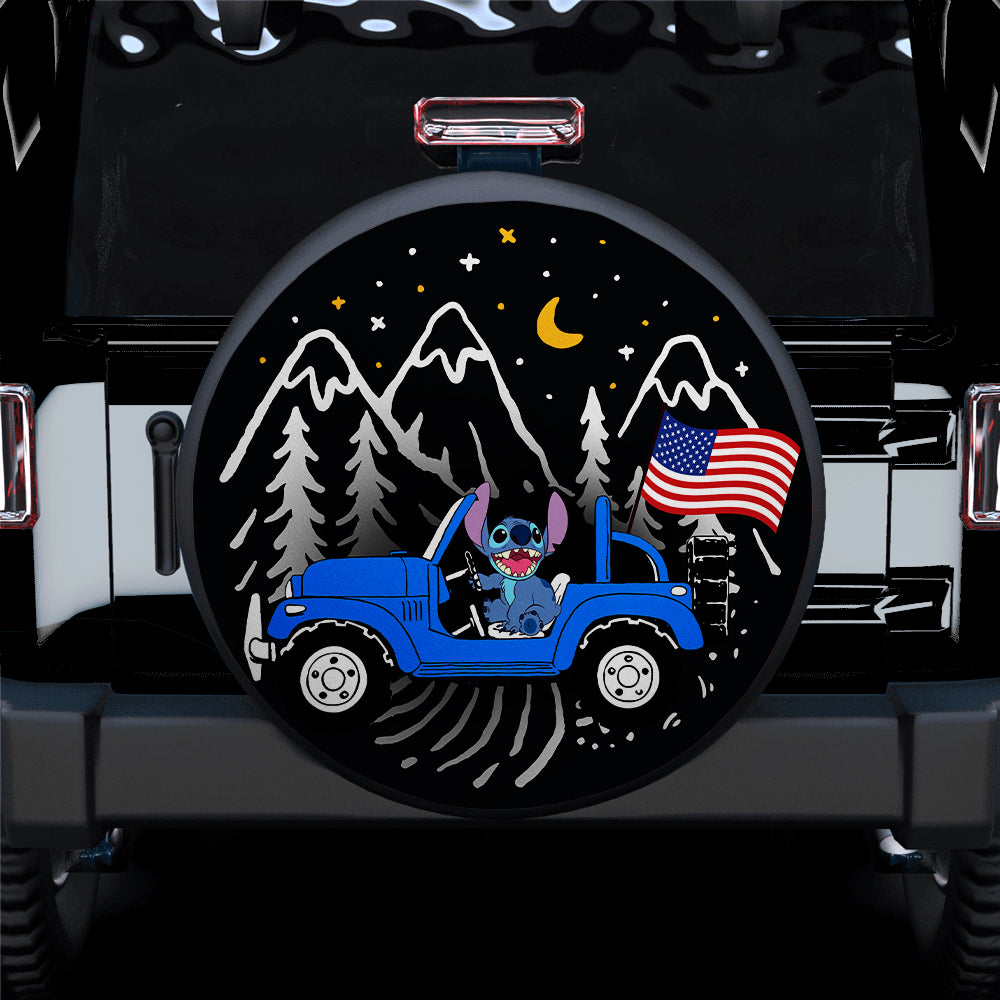 Stitch American Flag Ride Jeep Starry Night Blue Car Spare Tire Covers Gift For Campers