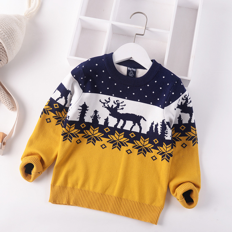 2022 Autumn Winter Kid Christmas Deer Sweater Coat Children Clothing Baby Cotton Thick Wool Top Boys Knitted Pullover 2-8y alx