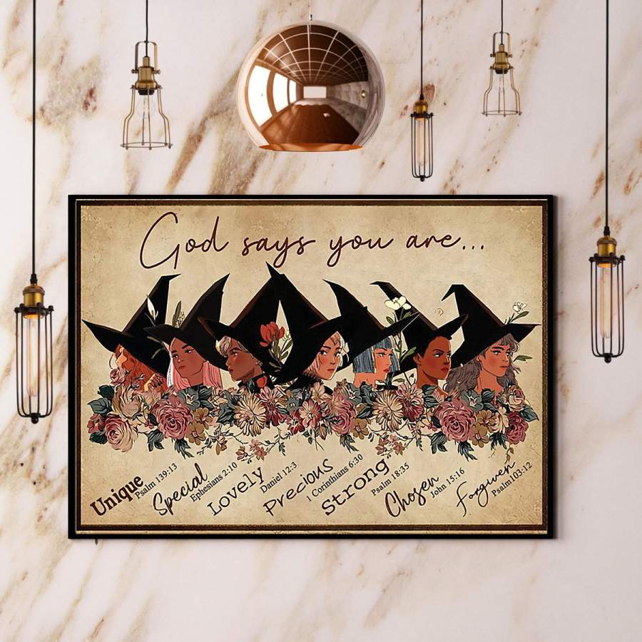 Witch God says you are vintage Halloween paper poster no frame/ wrapped canvas wall decor full size