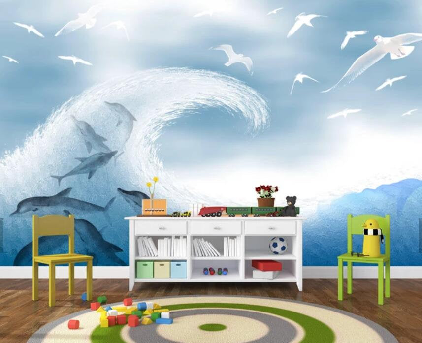 3D Kids, Dreamy, Dolphin Wallpaper-Nursery