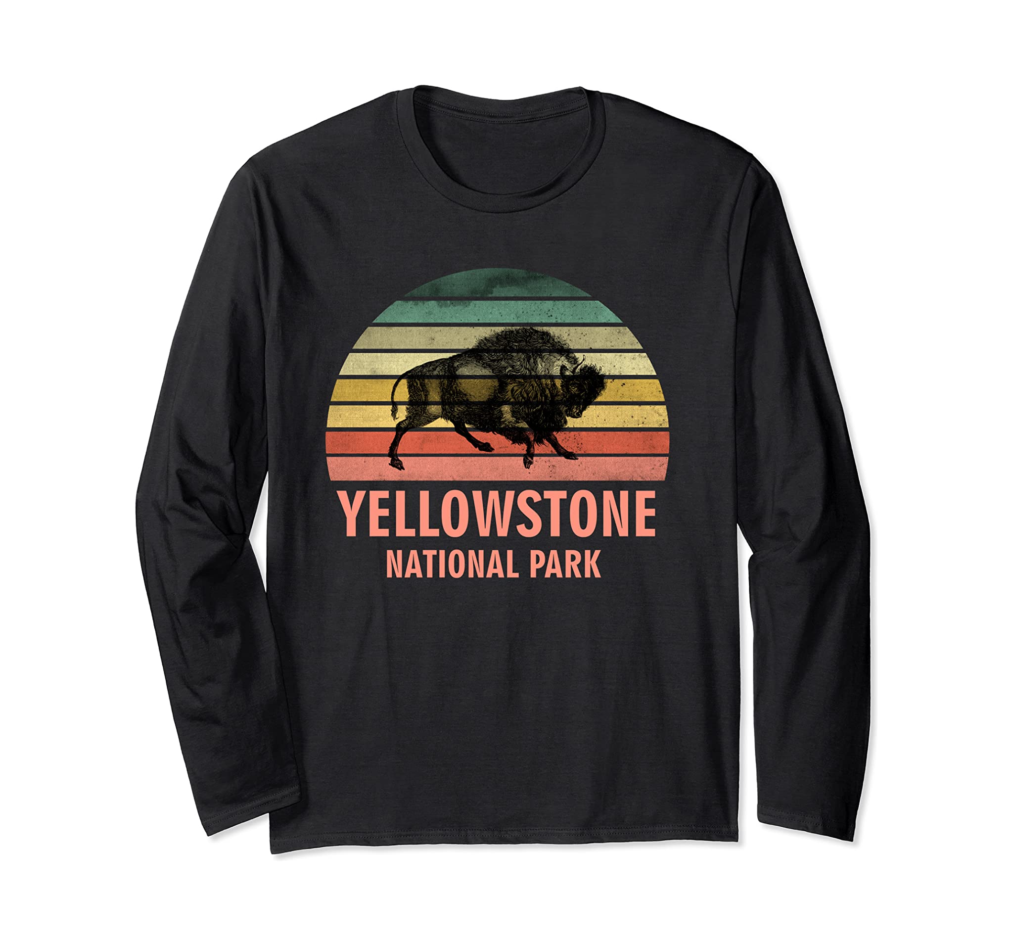 Yellowstone National Park USA Bison Buffalo Vintage Long Sleeve T-Shirt