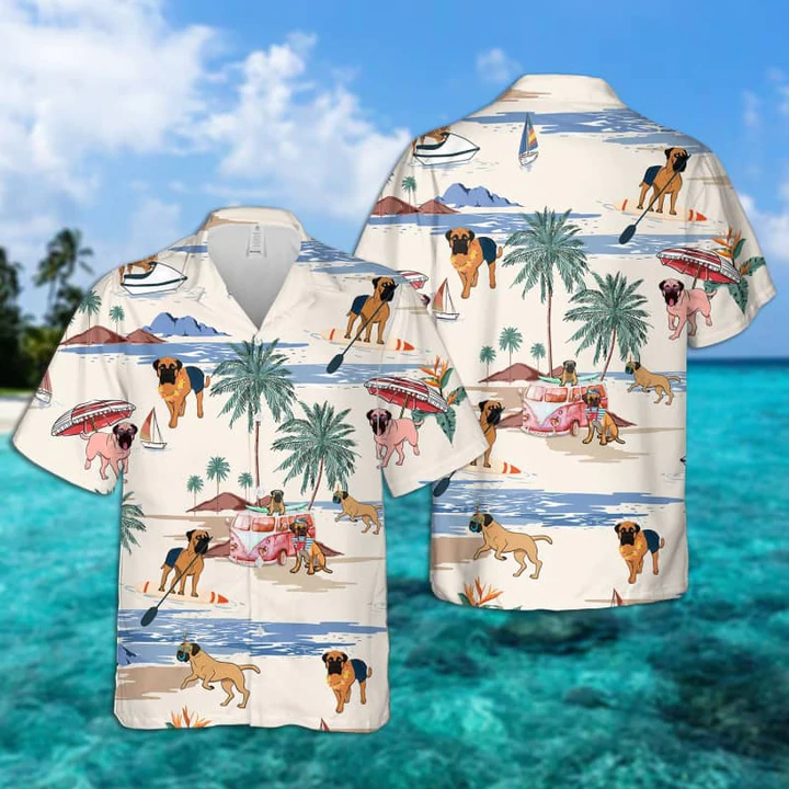 Bullmastiff Summer Beach Hawaii Hawaii Shirts For Men Short Sleeve Aloha Shirt Ha12003