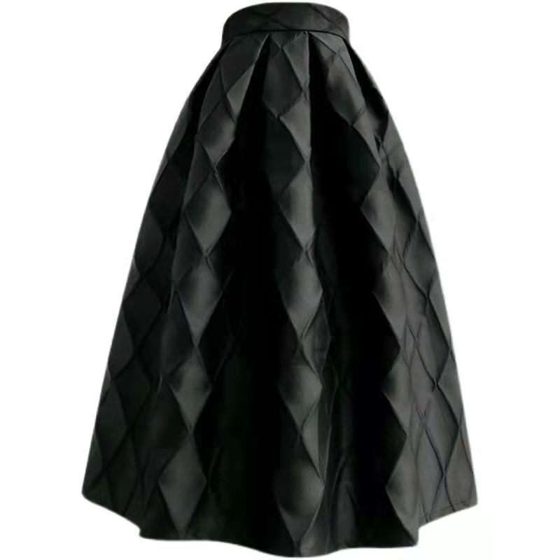 Women’s Elegant Stereoscopic Plaid Skirts With Zipper Female High Waist Jacquard Black Ball Gown Skirt S-XXXL 2022 Spring K58 alx