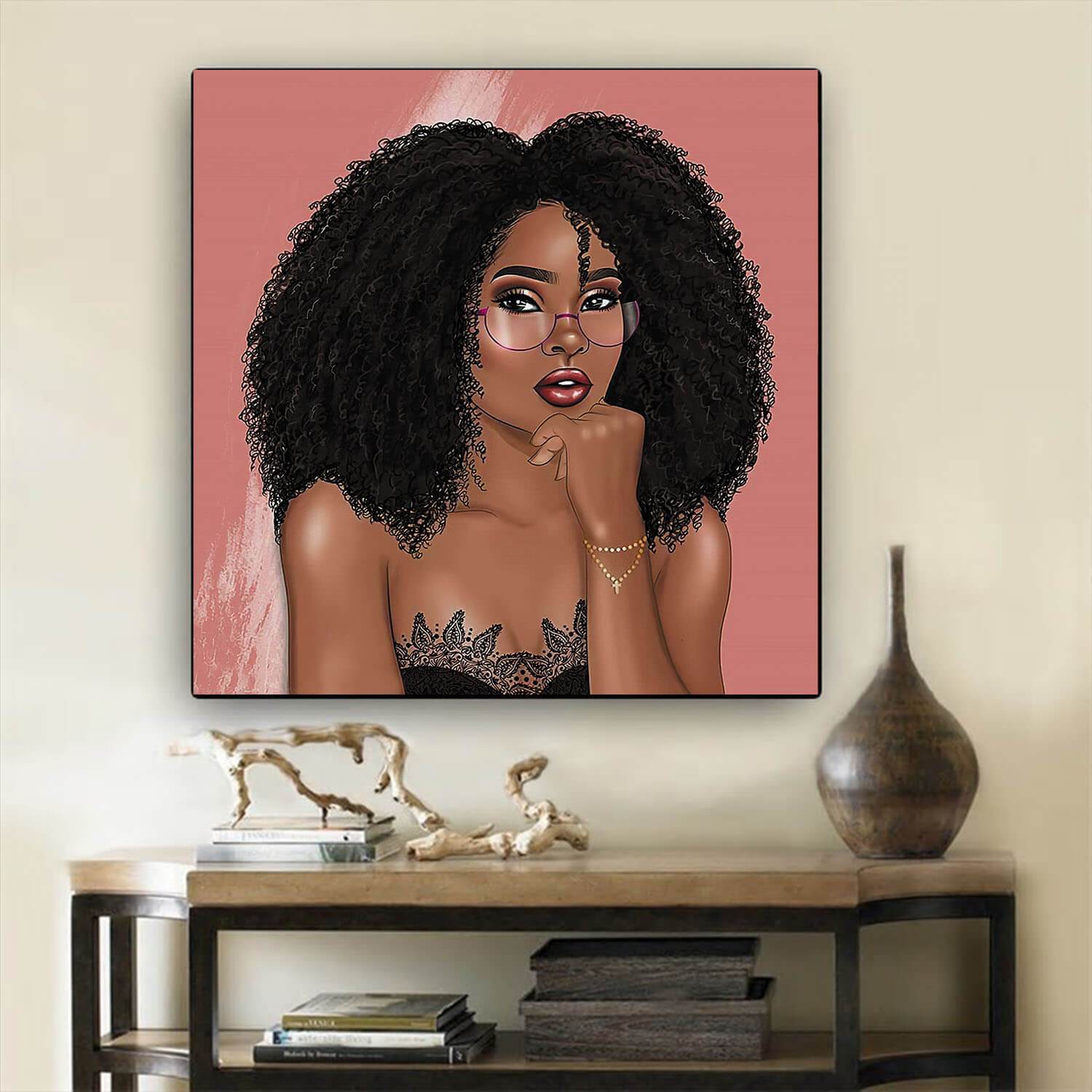 African American Wall Art Cute Afro Girl Black History Canvas Art ...