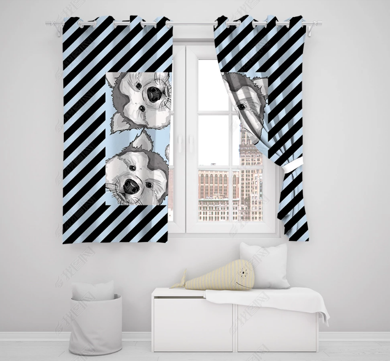 3D Cartoon Animal Dog Stripes Curtains And Drapes Lqh 176