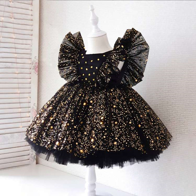 Baby Girl Dress 0-5Y Baby Dress Skirt Star Sequin Fly Sleeve Mesh Princess Dress Tulip Baby Girl Dress Show Birthday Party Dress alx