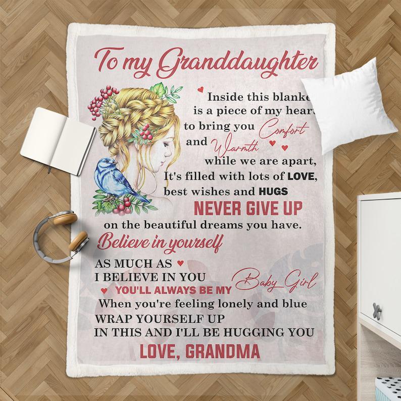 To My Grandaughter Blanket From Grandma, Believe In Yourself As Much As I Believe In You,Gift For Grandaughter Family Home Decor Bedding Couch Sofa Soft And Comfy Cozy