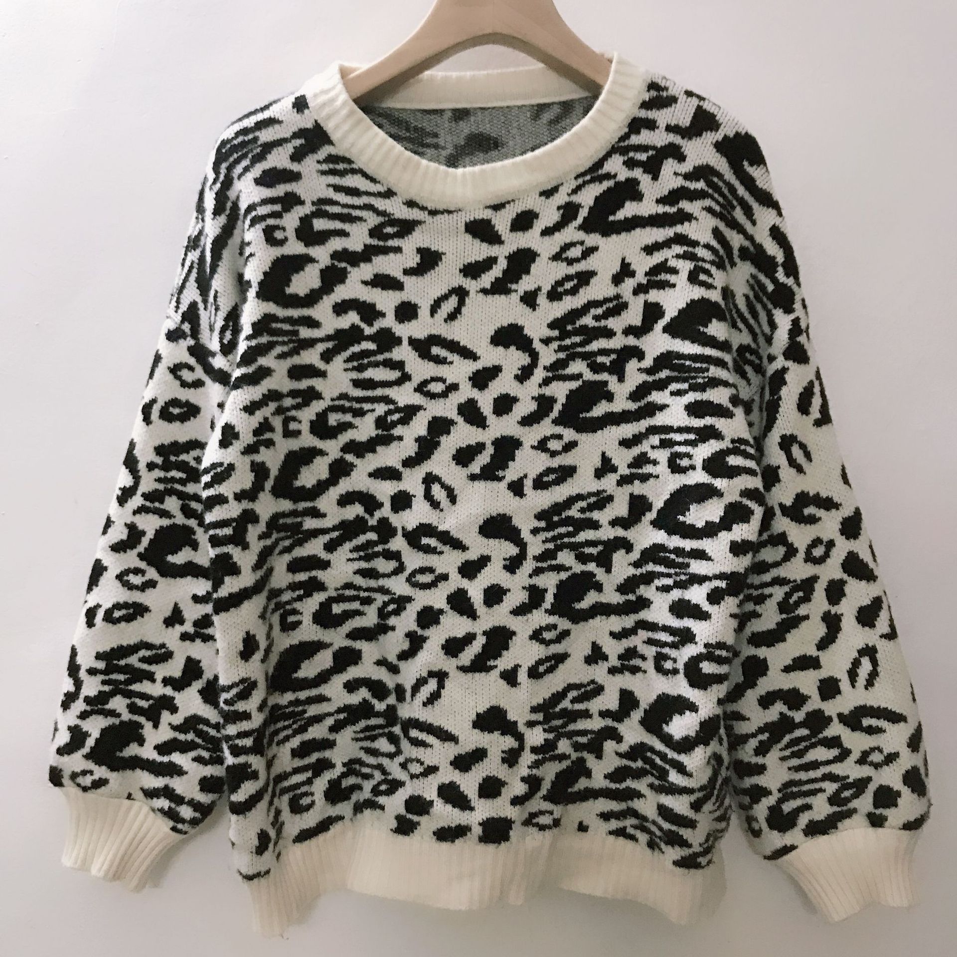 sweater women turtleneck leopard knitted sweater animal print winter thick female pullovers casual tops oversized sweater ladies alx