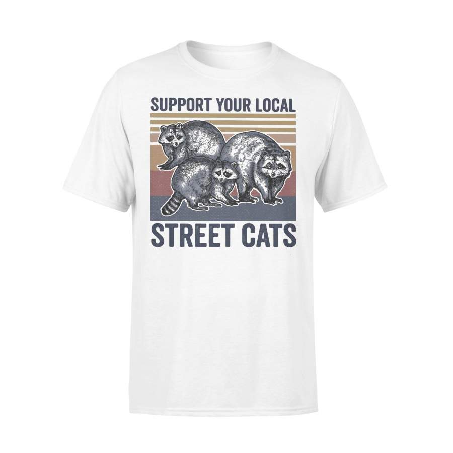 Raccoon Support Your Local Street Cats Vintage Retro T-shirt