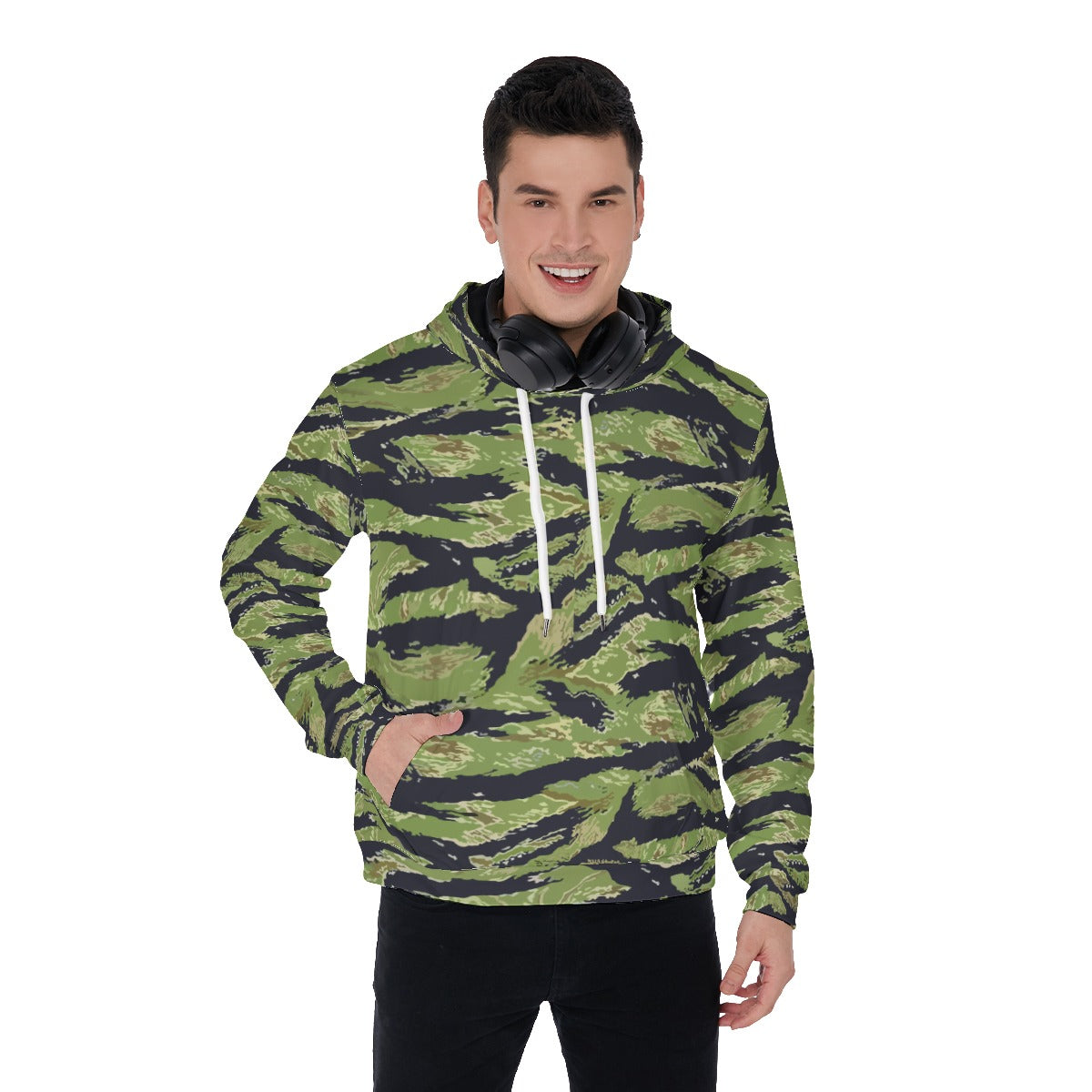 All-Over Print Men’S Pullover Hoodie – Military Tiger Stripe Jungle Camouflage