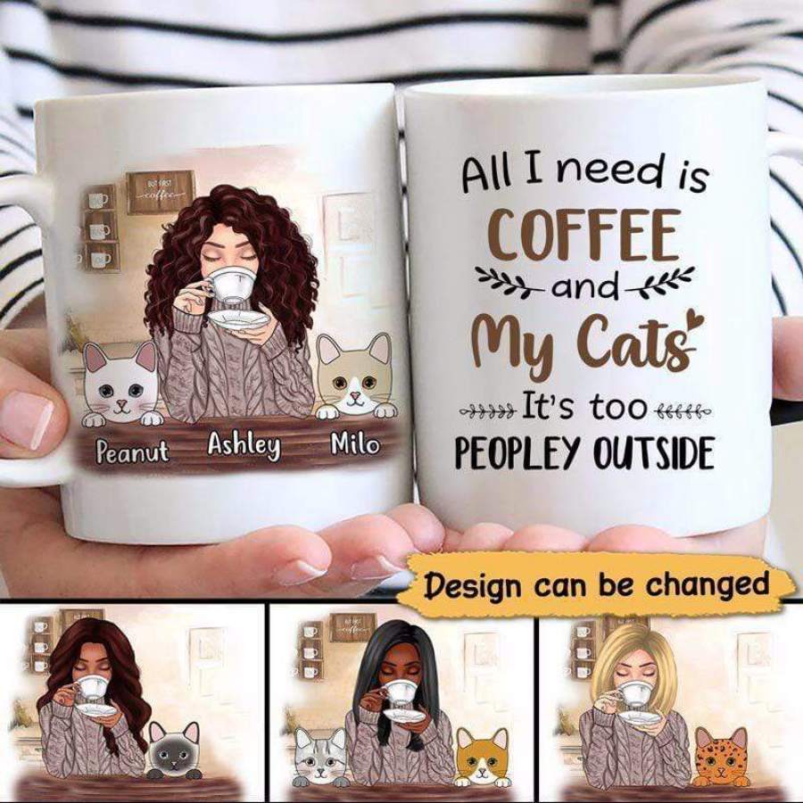 Coffee And Cats Girl Personalized Mug