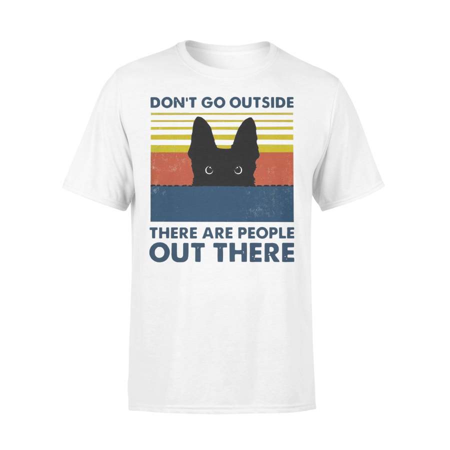 Cat Don’t Go Outside There Are People Out There Vintage Retro T-shirt