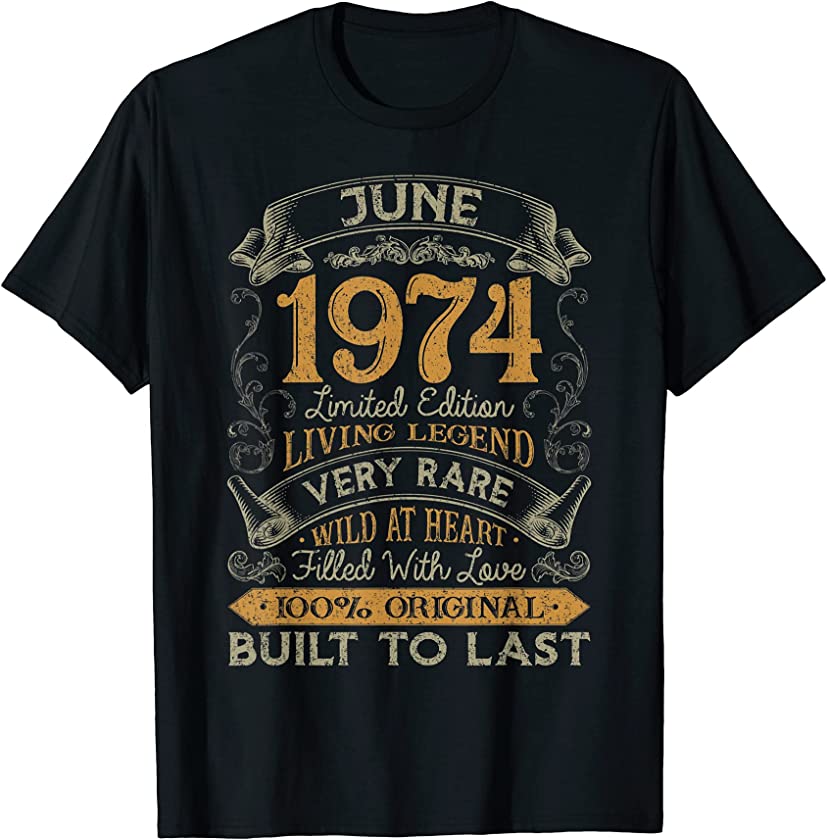 47th Birthday Gift 47 Years Old Retro Vintage June 1974 T-Shirt