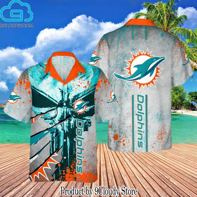 Miami Dolphins Punisher Skull Casual Hawaiian Aloha Shirts